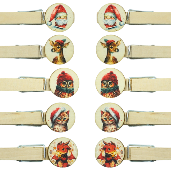 Set Namensklammern mit handgravierten weihnachtlichen Tiermotiven